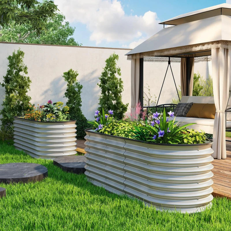 2Pcs Galvanized Raised Garden Bed, 6 x 2 x 2 ft Modular Metal Garden Beds with Rubber Strip Edging, Silver