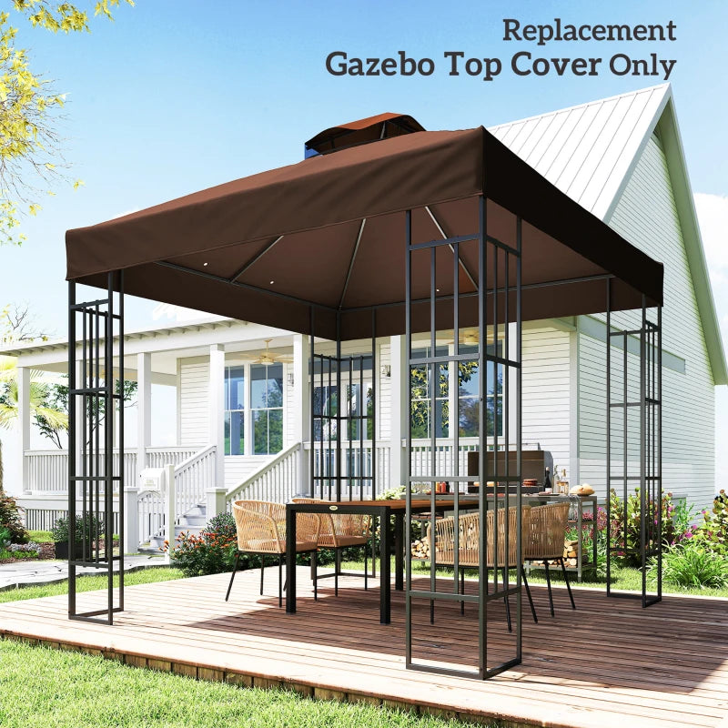 10' x 10' Gazebo Canopy Replacement Cover, 2-Tier Garden Gazebo Roof Replacement, UPF30+, TOP COVER ONLY, Coffee