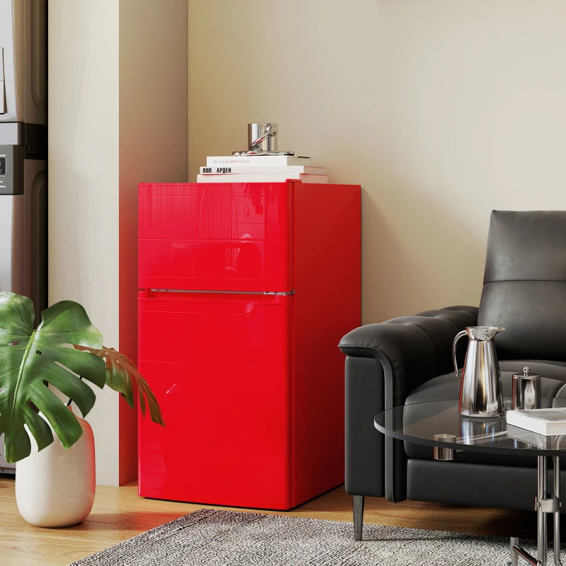 3.2 Cu Ft Compact Refrigerator, Mini Fridge with Freezer, Adjustable Shelves and Reversible Doors for Bedroom, Red