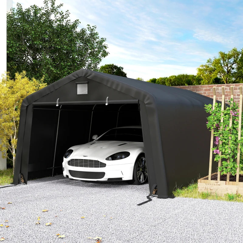 12' x 20' Portable Garage, Heavy Duty Carport Canopy with Ventilation Windows and Large Roll-up Door, Black