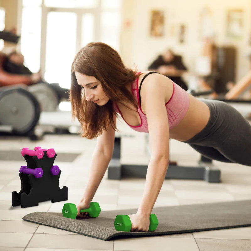 Soozier 2 x 2 lbs., 2 x 3 lbs., 2 x 5 lbs. Dumbbells Set with Dumbbell Rack, Hand Weights for Home Gym Training