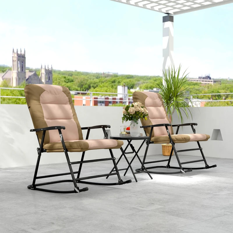 3-Piece Outdoor Foldable Rocking Chair Set, Light Brown