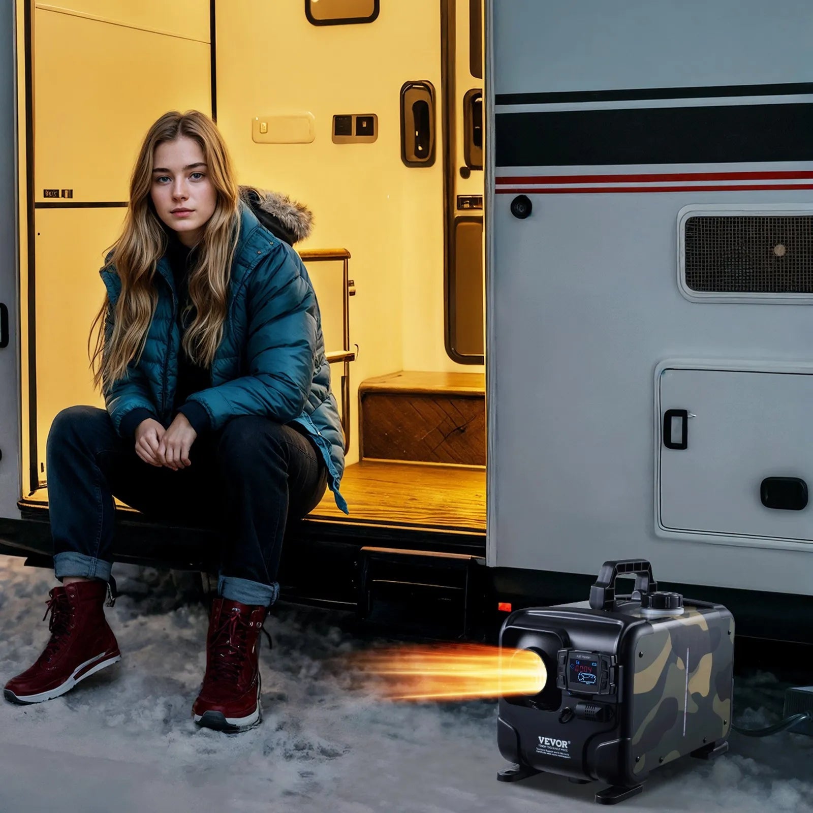 VEVOR 8KW Diesel Heater, 12V/24V All-in-One Air Heater, Bluetooth App, Remote & Display, CO Alarm, Fast Heating Horizontal Portable Heater for Vehicles & Garage