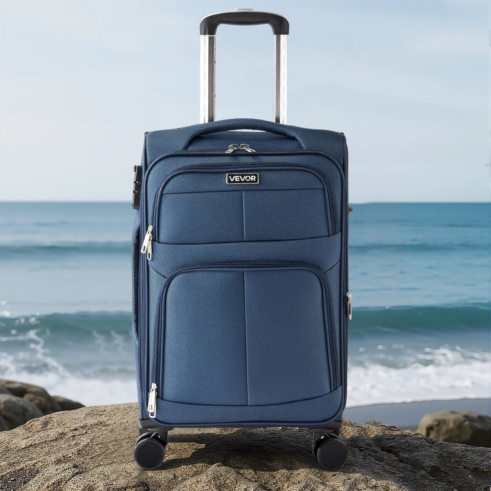 VEVOR 20" Softside Expandable Luggage with Spinner Wheels Carry on Suitcase Blue