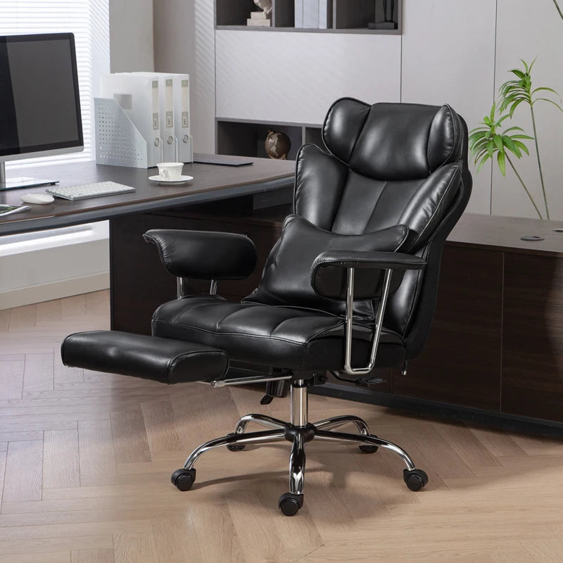 400LBS Massage Office Chair, Executive Office Chair with 6-Point Vibration, Footrest and Lumbar Support, Black