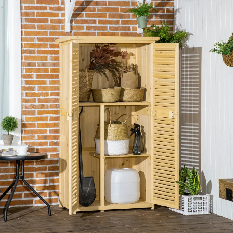 3' x 5' Wooden Garden Storage Shed, Sheds & Outdoor Storage with Asphalt Roof & 2 Large Wood Doors with Lock, Natural