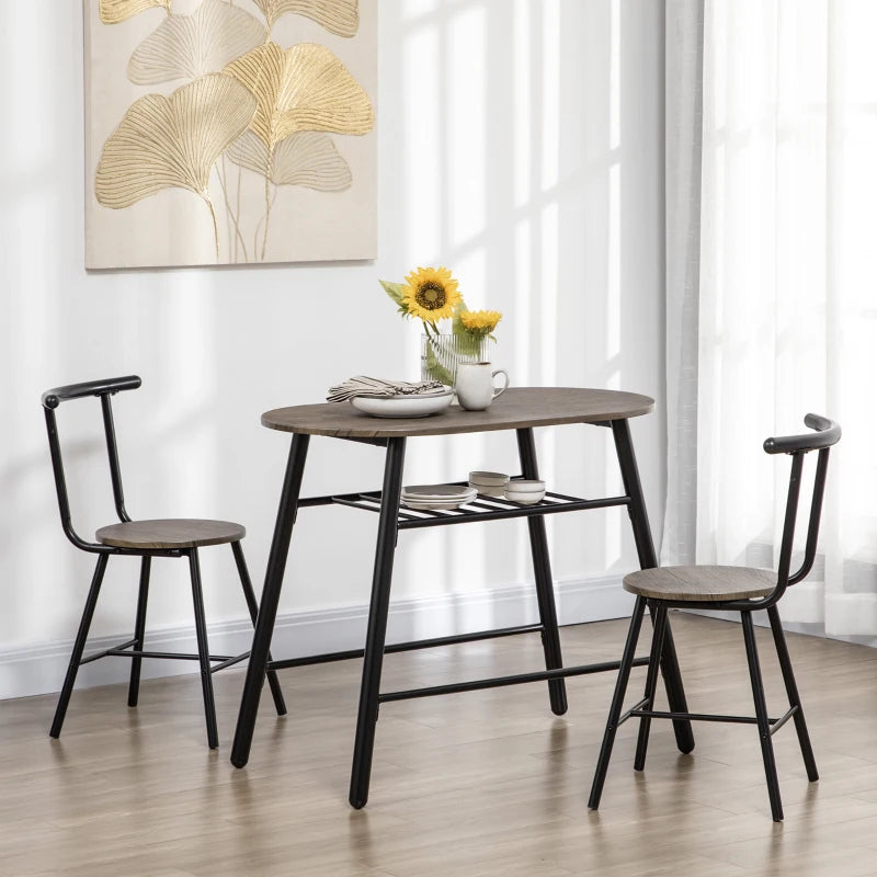 3-Piece Dining Table Set, Oval Kitchen Table and 2 Chairs, Small Breakfast Table Set with Metal Frame for Small Space, Dining Room, Living Room, 35.4" x 19.7" x 29.5"