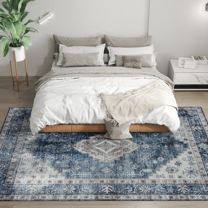 6x9 Area Rug, Vintage Machine Washable Rug, Non-Slip Floor Carpet for Living Room, Bedroom, Dining Room, Blue