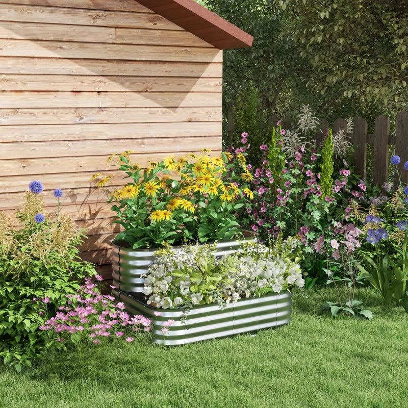 4'x3'x1' Outdoor Raised Garden Bed, 2-Tier Galvanized Planter Box with Safety Edging for Vegetable, Flower, Fruit