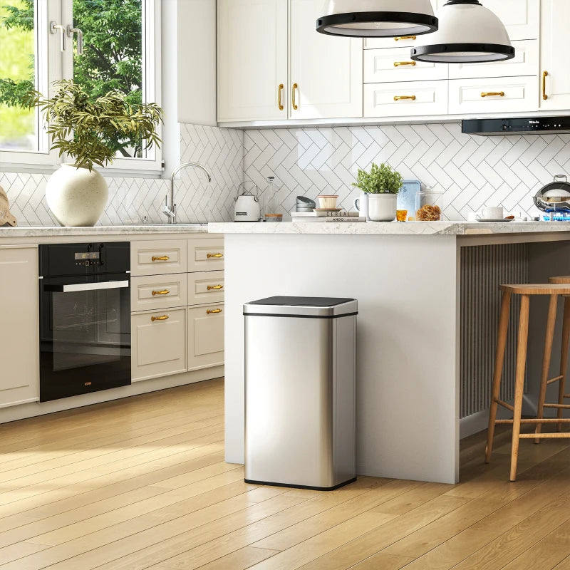 13.2 Gallon Automatic Garbage Can with Soft-Close Lid, Touchless Trash Can with Fingerprint Resistant Stainless Steel