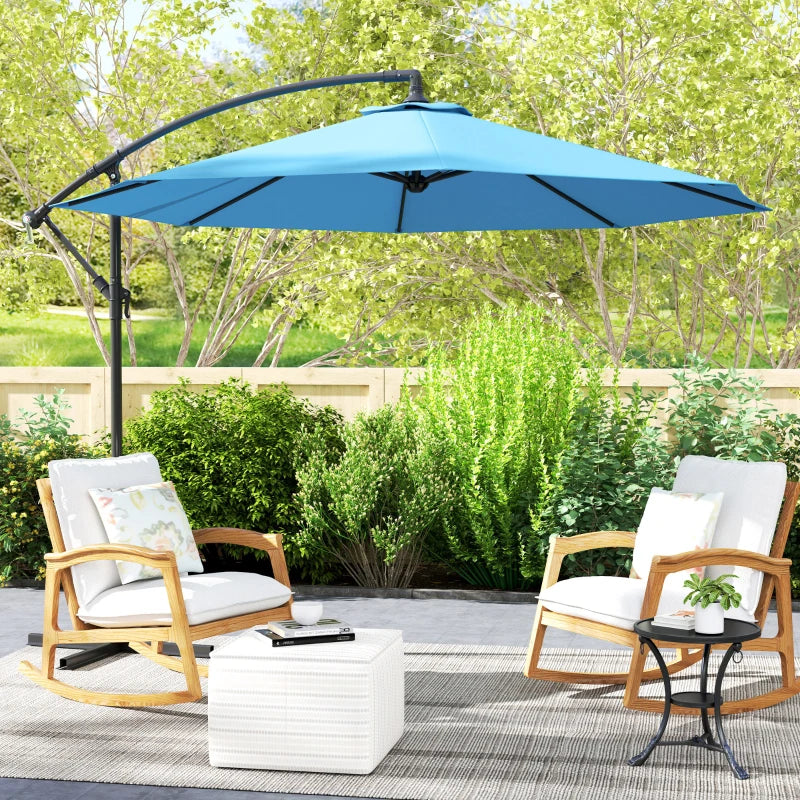 10' Deluxe Patio Umbrella, Outdoor Market Parasol, Banana Hanging Offset Sunshade with Crank, Cross Base, Blue