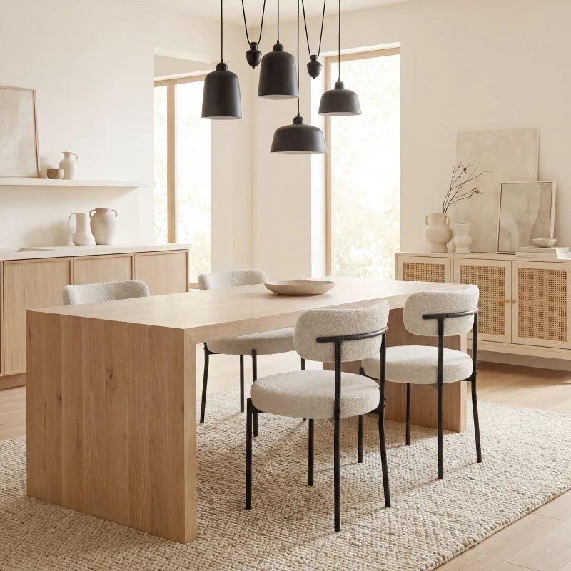 4 Pieces Kitchen Chairs, Modern Dining Chairs w/ Berber Fleece Upholstery and Steel Legs for Living Room, Beige