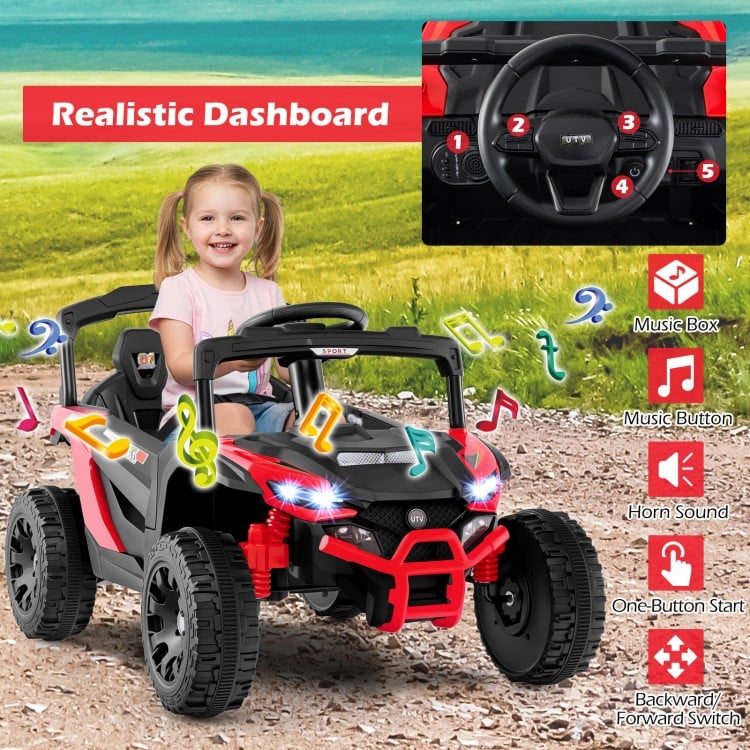 12V Kids Ride On Car UTV Electric Vehicle with LED Lights Music and Horn-Red