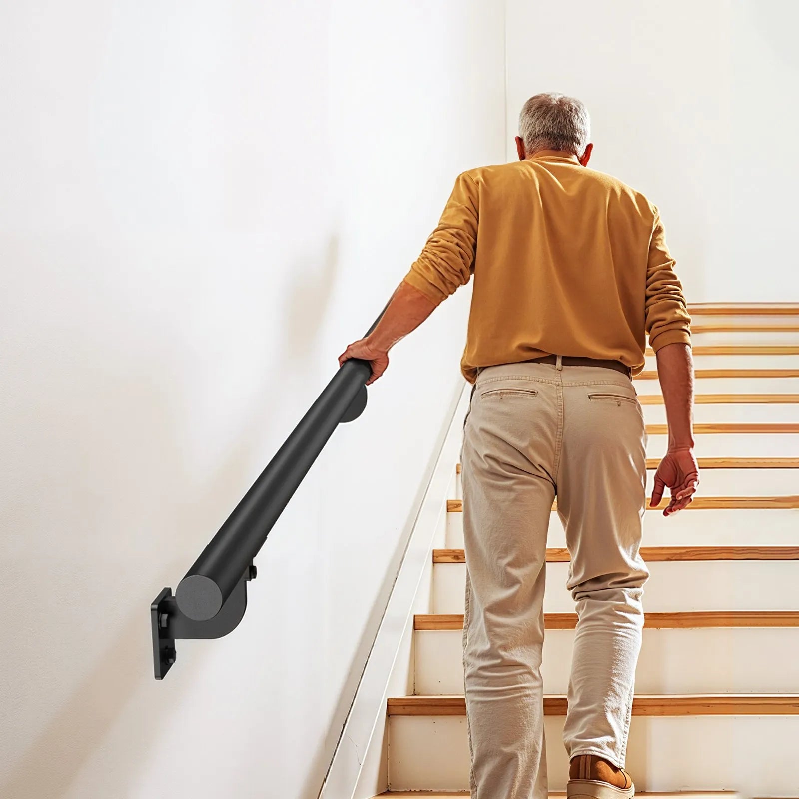 VEVOR 10ft Wall Mounted Stair Handrail Black Aluminum Indoor Outdoor Railing