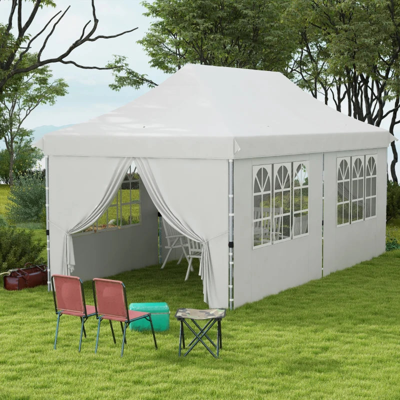 20x10 Pop Up Canopy with 6 Removable Sidewall, Carry Bag and 6 Sand Bags, Height Adjustable Instant Sun Shelter, White