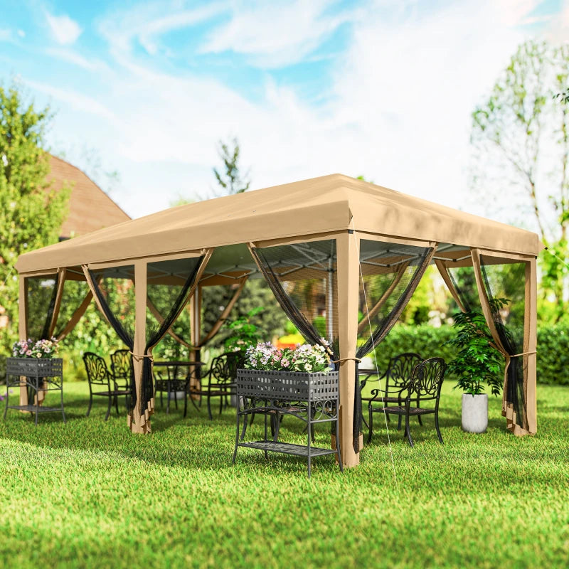 10' x 20' Pop Up Canopy Tent Gazebo with Removable Mesh Sidewall Netting, Carry Bag for Backyard Patio Outdoor, Beige
