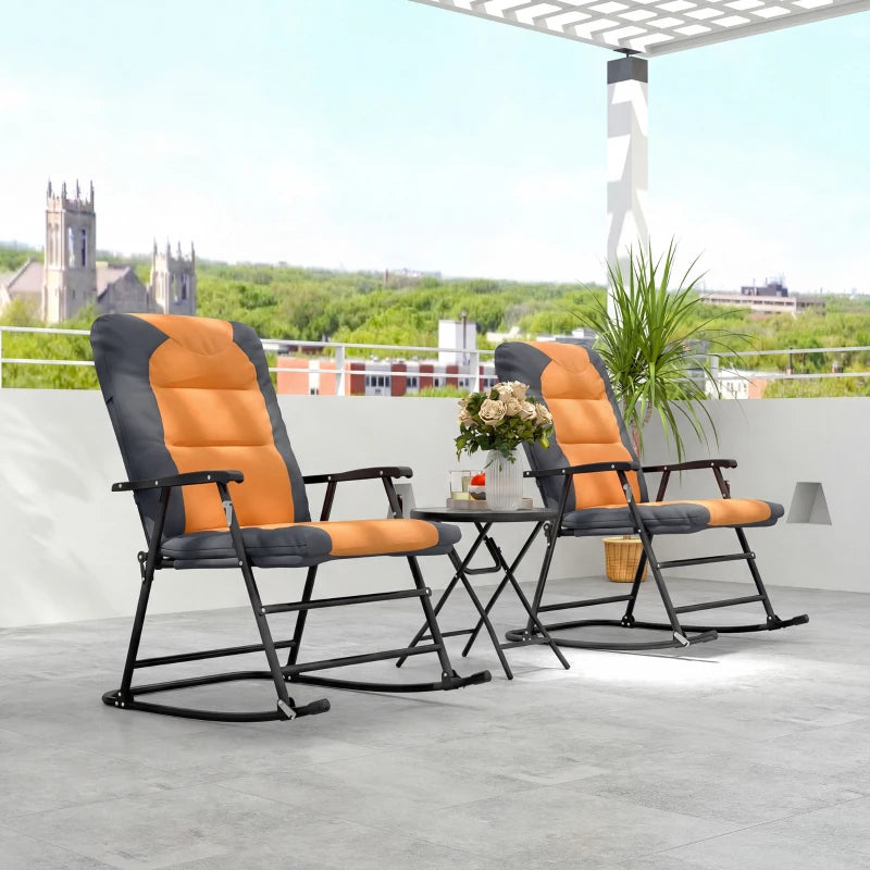 3-Piece Outdoor Foldable Rocking Chair Set, Orange