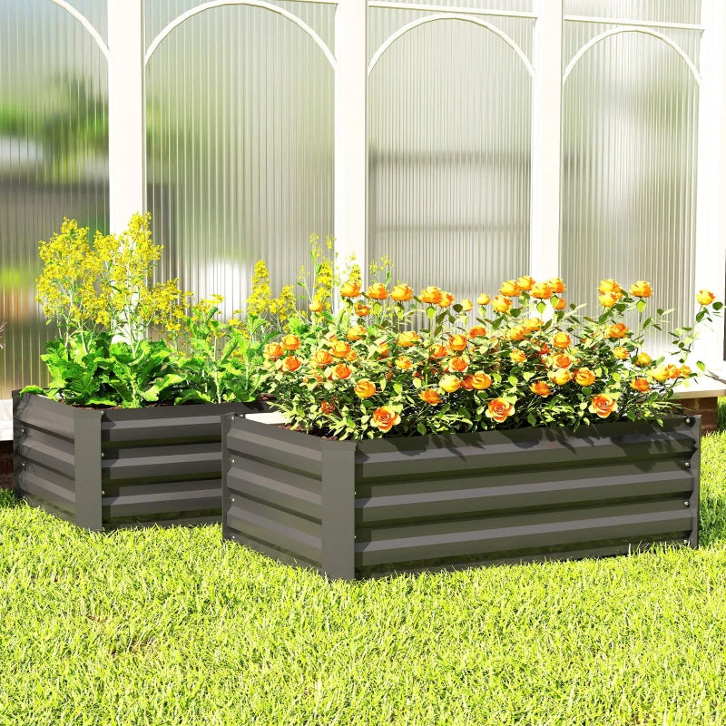 Set of 2 Galvanized Raised Beds for Garden, Outdoor Planter Box for Flowers, Herbs and Vegetables, Black