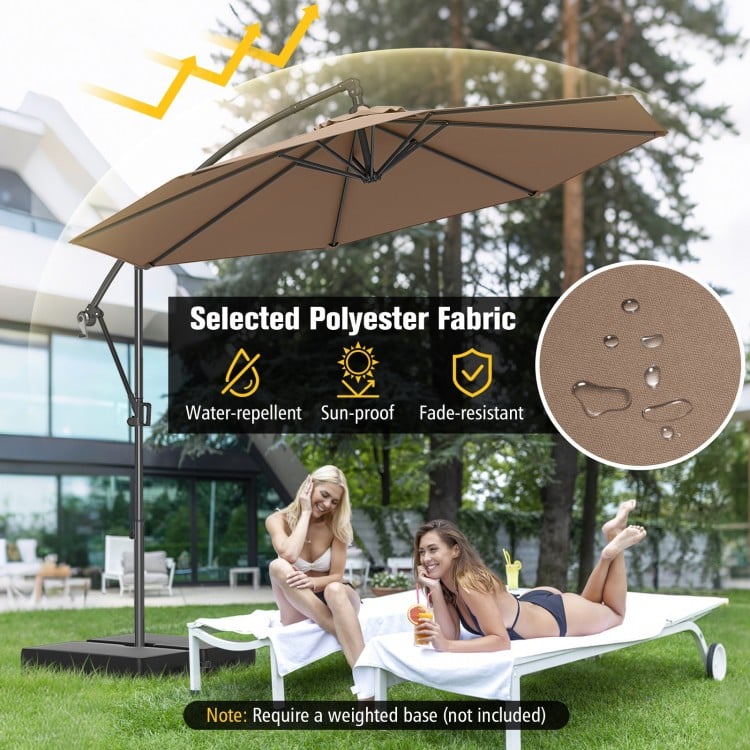 10 Feet Offset Hanging Umbrella with Base and Infinite Tilt-Coffee