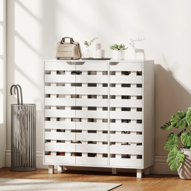 Shoe Cabinet, 20 Pair Shoe Storage Cabinet with Hollowed-Out Doors, White
