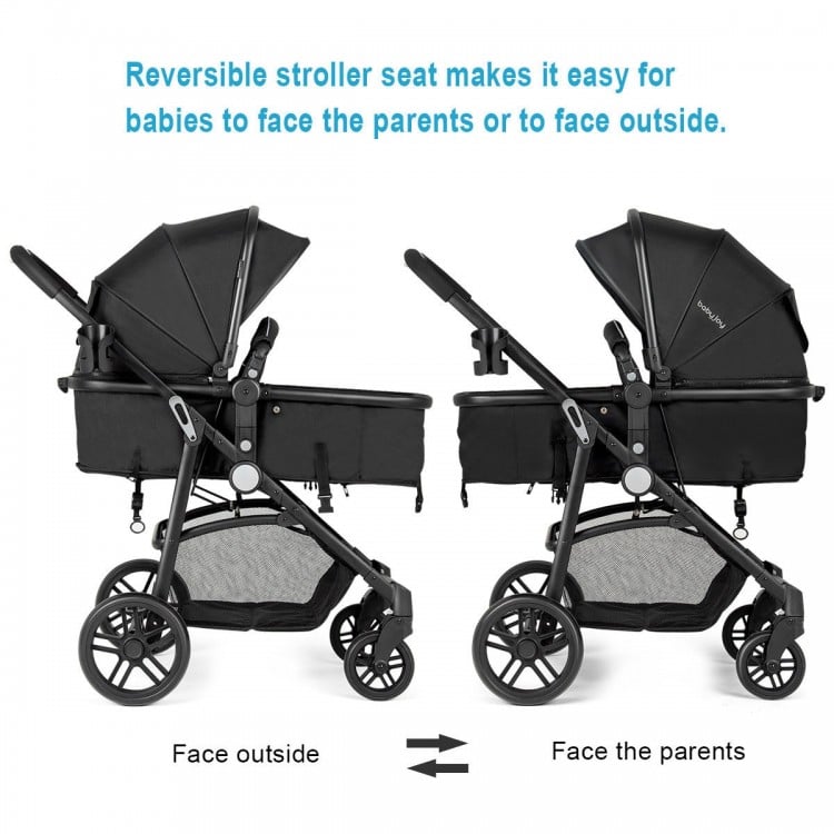 2 in 1 Foldable Pushchair Newborn Infant Baby Stroller-Black