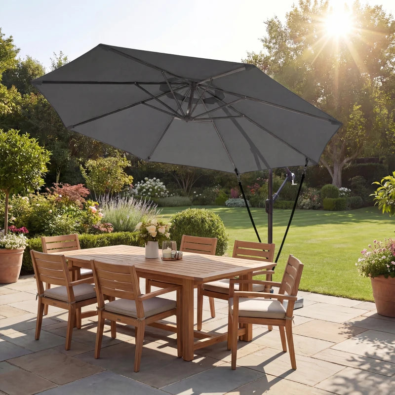 10FT Cantilever Patio Umbrella with 8 Ribs, Offset Patio Umbrella with Cover and Wind Ropes for Garden, Yard, Dark Grey