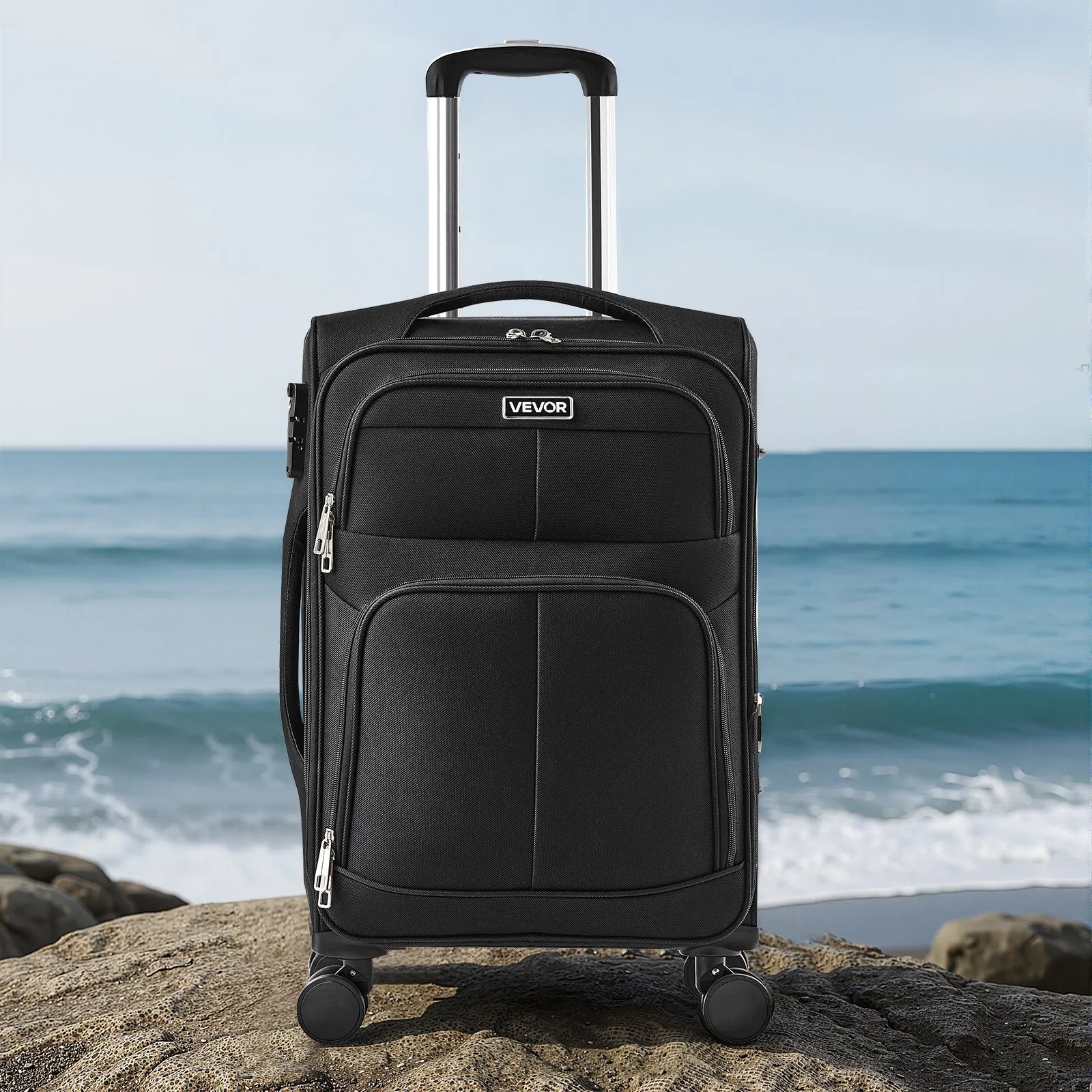 VEVOR 20" Softside Expandable Luggage with Spinner Wheel Carry on Suitcase Black