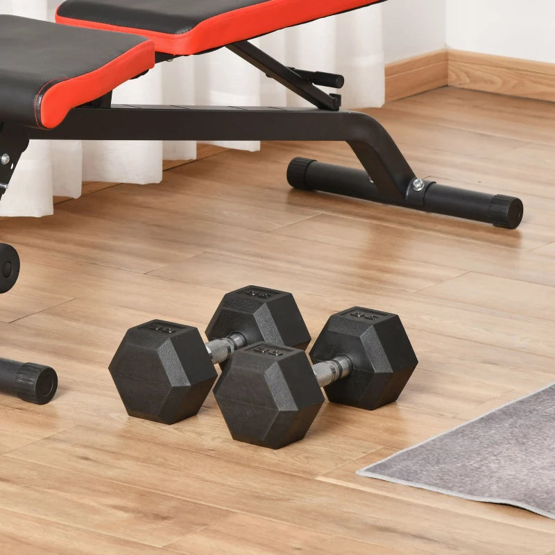 Soozier 2 x 30lbs Rubber Dumbbells Weight Set, Dumbbell Hand Weight for Body Fitness Training, Home Office Gym, Black