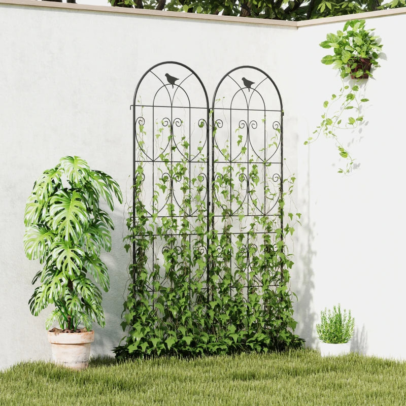 Set of 2 Metal Garden Trellis, Decorative Trellis Panels, Bird Design, 19.7" W x 70.9" H, Black