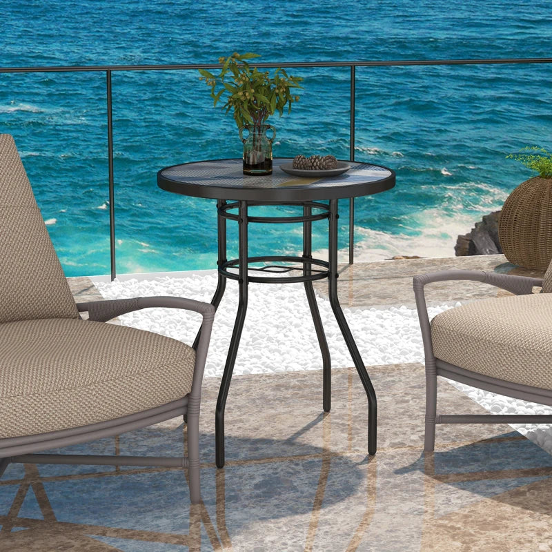 23.6" Round Patio Table, Outdoor Side Table with Glass Printed Top, Multicolour