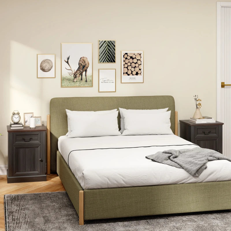 Side Table Set of 2, End Tables with Drawer and Cabinet, Nightstands for Small Spaces, Living Room, Black