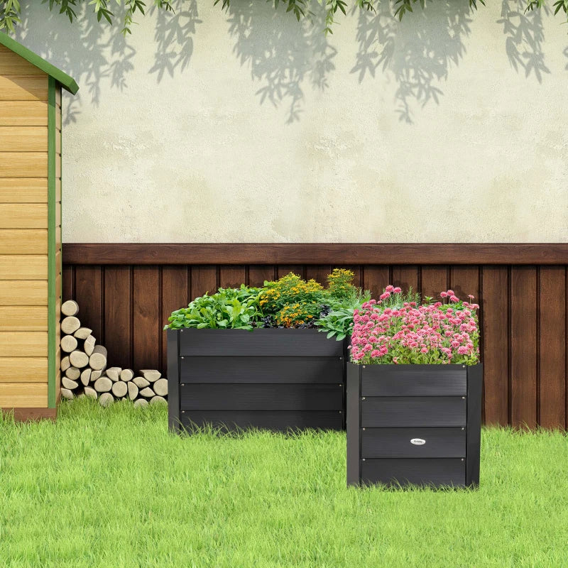 45" x 45" x 17" L-Shaped Galvanized Steel Raised Garden Bed for Vegetables, Flowers, Herbs, Dark Grey