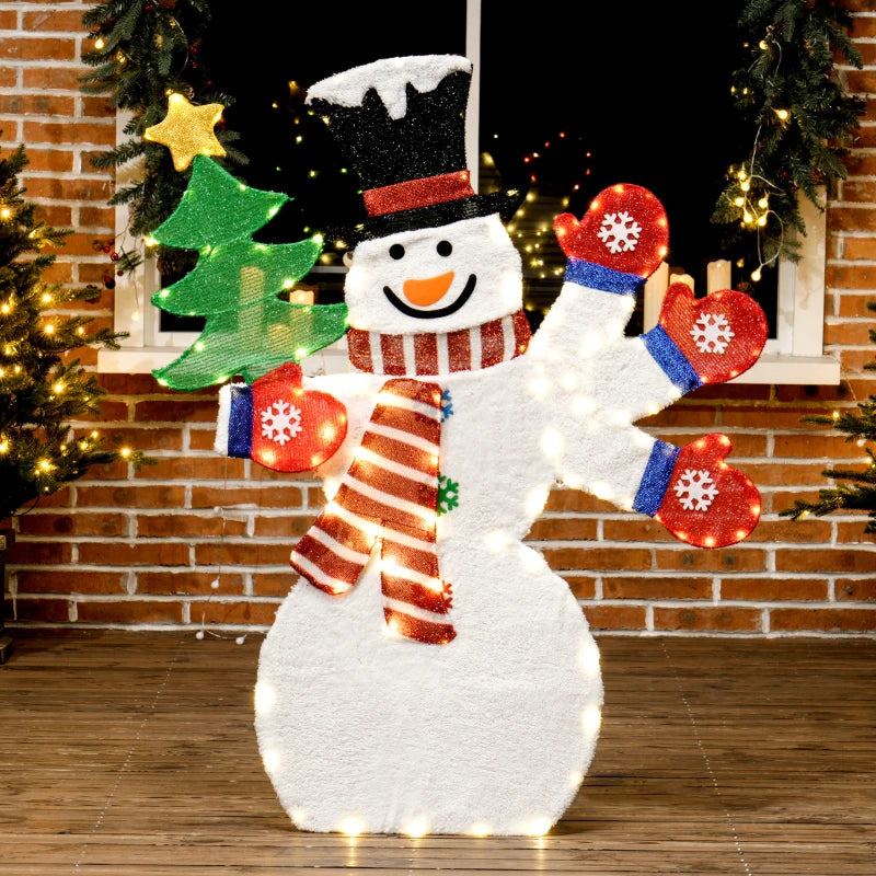 4FT Lighted Snowman, Light Up Christmas Decor with 148 LEDs, Stakes and Zip Ties, IP44 Waterproof for Outdoor Yard