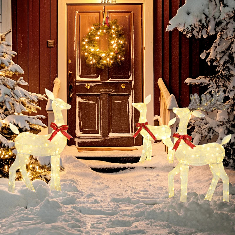 3 Piece Lighted Christmas Reindeer Family, 55" Light Up Deer, Outdoor Holiday Decor with LED Lights, Stakes, Zip Ties
