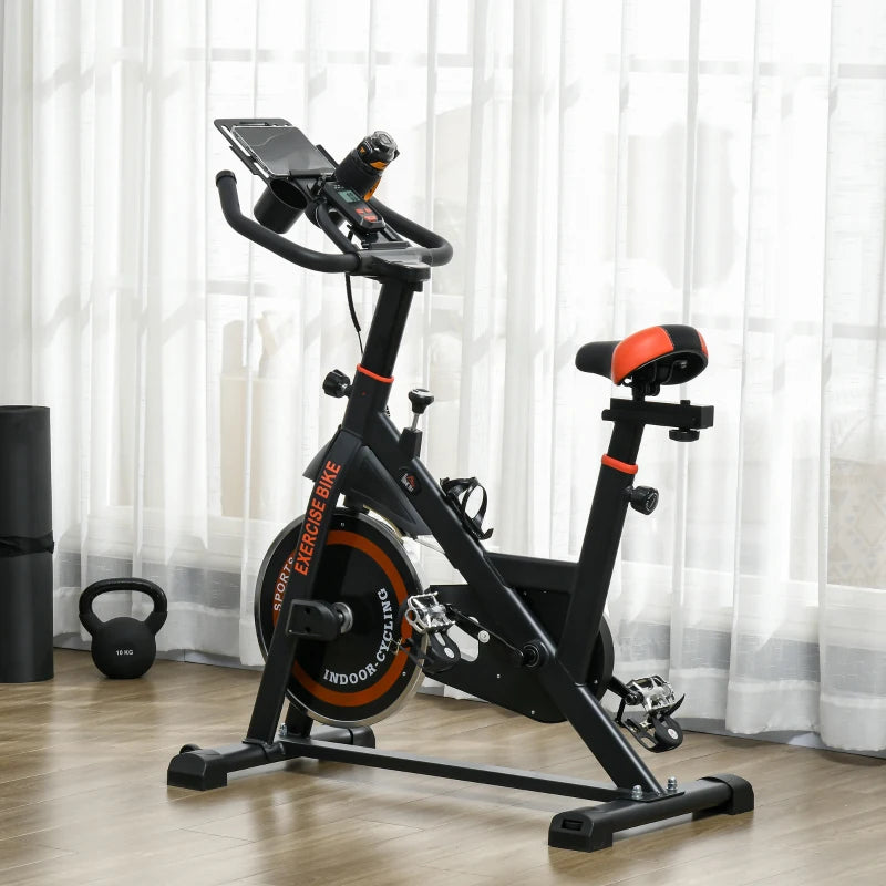 Soozier Adjustable Upright Stationary Exercise Bike w/ LCD Display, Indoor Cycling Bike for Home w/ Adjustable Resistance, Red