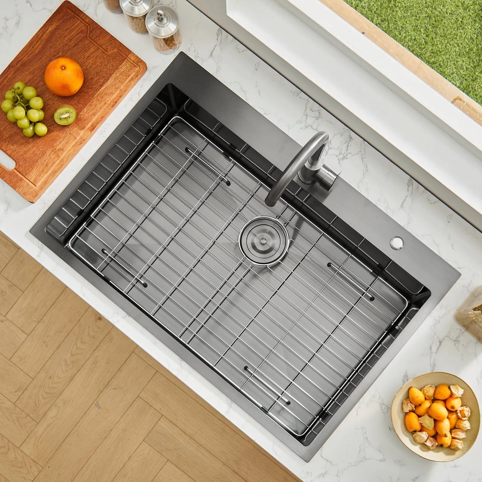 VEVOR 33" Kitchen Sink Top Mount Single Bowl Drop-In Basin Stainless Steel Black