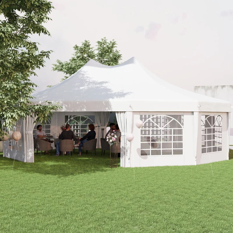 21' x 29' Wedding Event Party Tent, High Peak Decagonal Outdoor Gazebo Canopy with Removable Walls, Ropes and Stakes, White