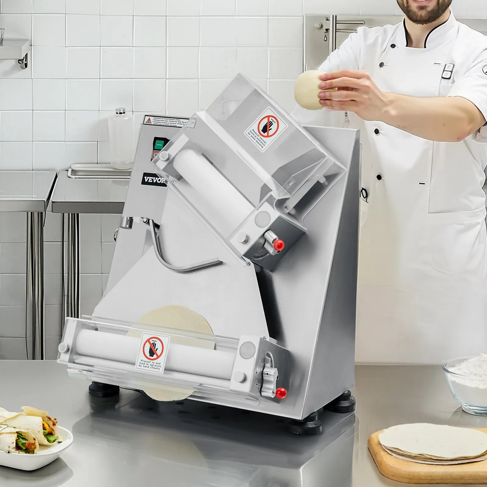 VEVOR 14 Inch Pizza Dough Roller Sheeter Automatic Commercial Dough Press 370W