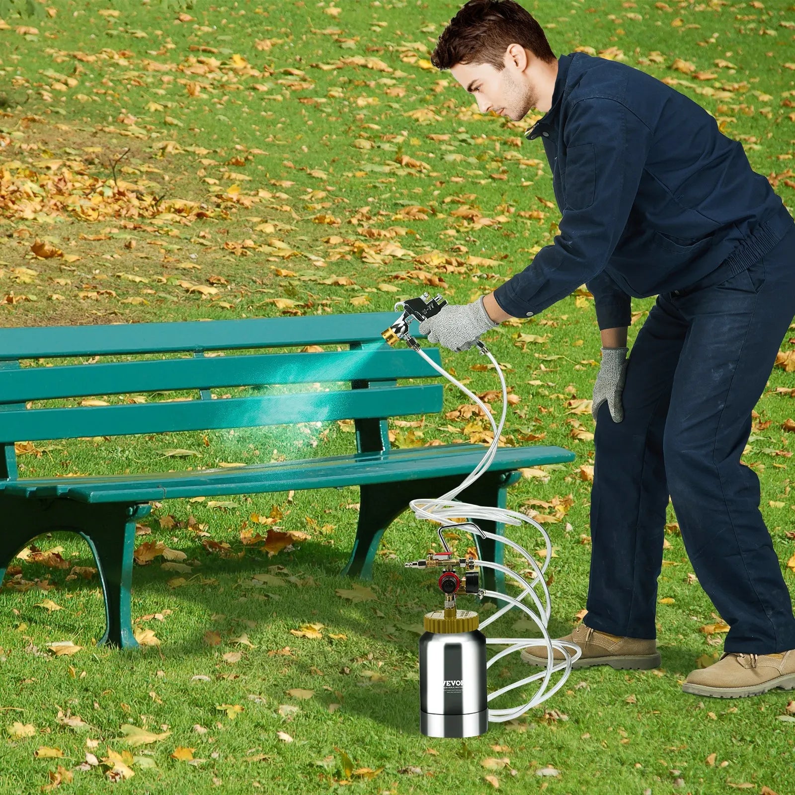 VEVOR 2L/0.5gal Spray Paint Pressure Pot Tank, Lightweight Air Paint Pressure Pot, 1.8mm Nozzle Spray Paint Gun 3m Hoses for Home Decoration Architecture Construction Automotive Painting, 45PSI Max