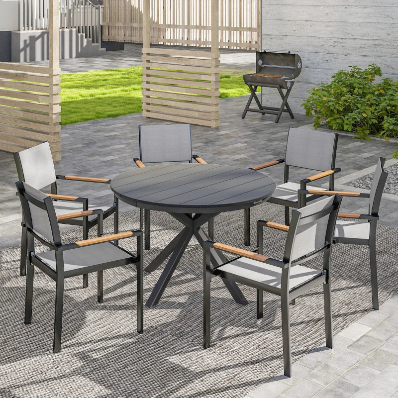 46.5" Outdoor Dining Table for 6, Round Picnic Table with Slatted Top for Balcony, Porch, Black