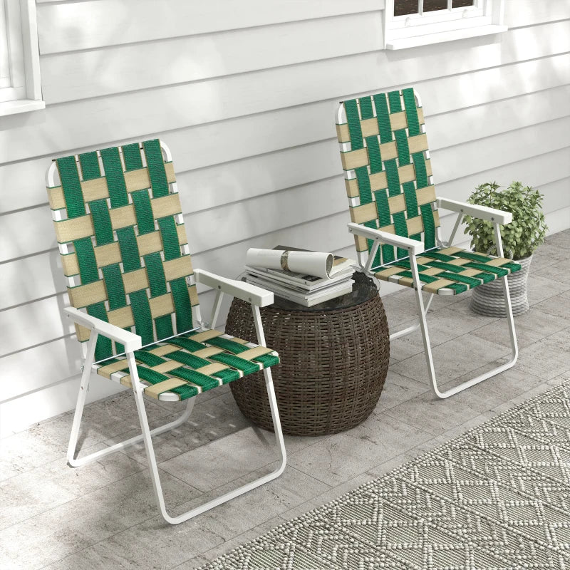 Set of 2 Folding Patio Chairs, Portable Chair Set with Armrests for Camping, Garden, Pool, Beach, Backyard, Green