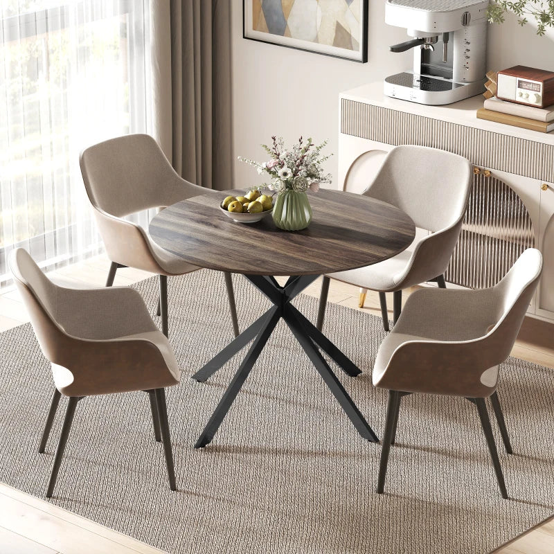 40" Round Kitchen Table for 4, Industrial Dining Table with Steel Legs for Dining Room, Distressed Brown