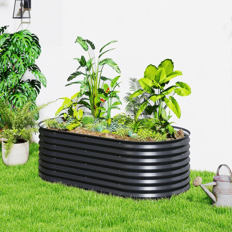 5 x 2.5 x 2 ft Galvanized Raised Garden Bed, Easy DIY Oval Planter Box with Safety Edging and Gloves, Black