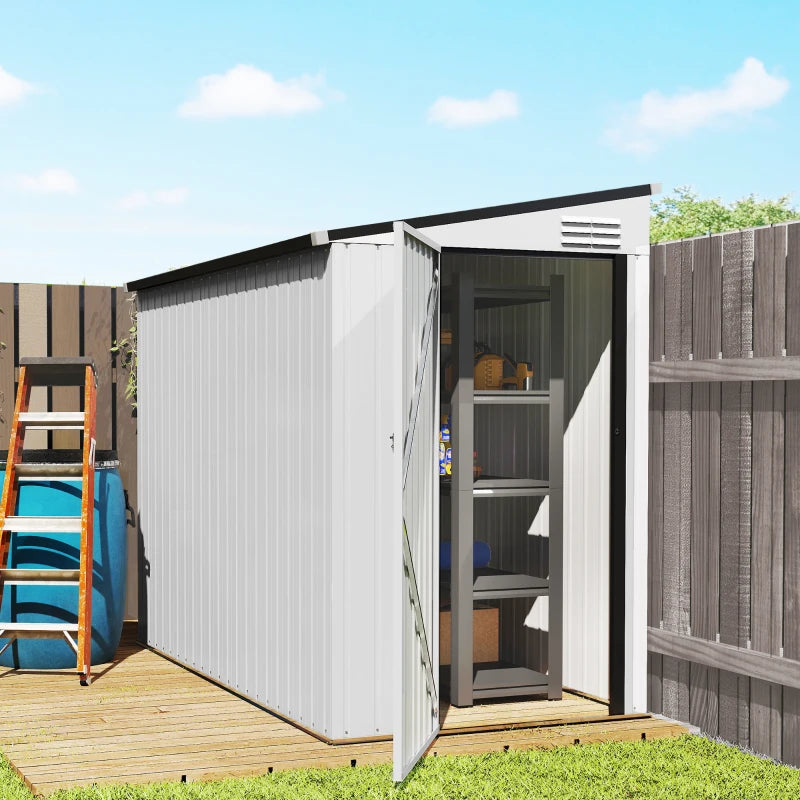 4' x 8' Outdoor Storage Shed Lean to Shed Outdoor Metal Tool Shed with Lockable Door and Air Vents, White
