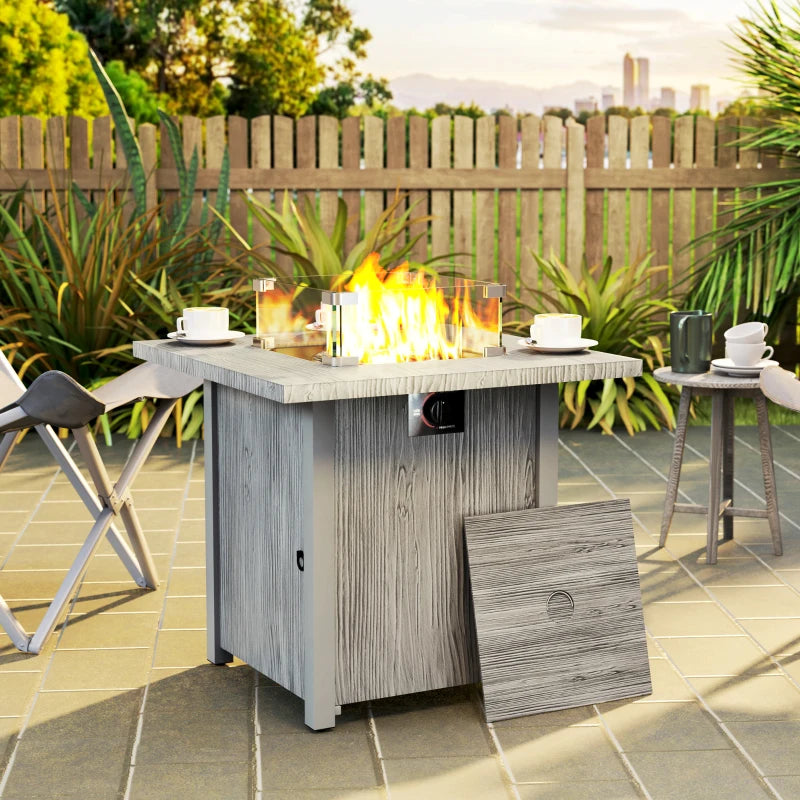 28" 50,000 BTU Gas Fire Pit Table with Cover and Glass Screen, Grey