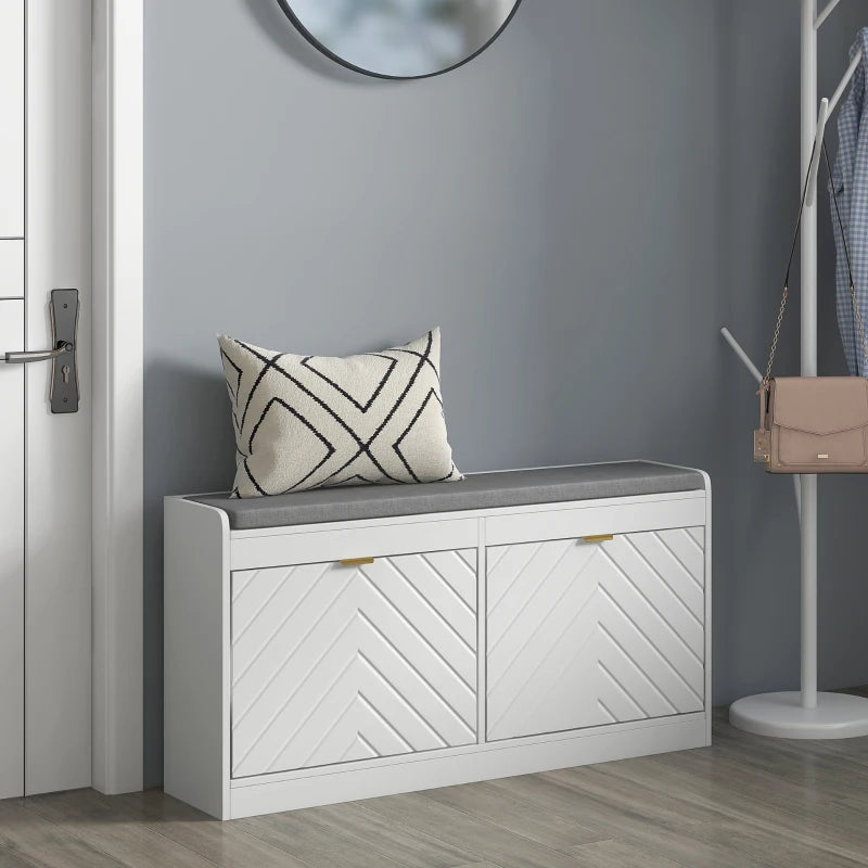 Shoe Storage with Seat, Upholstered Hallway Bench, Shoe Bench with 2 Flip Drawers and 4 Vents for 8 Pairs of Shoes