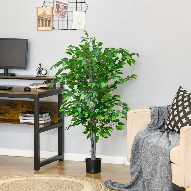 4.5ft Ficus Artificial Plant with Realistic Leaves, Potted Fake Tree for Home Office Indoor Decor, Green