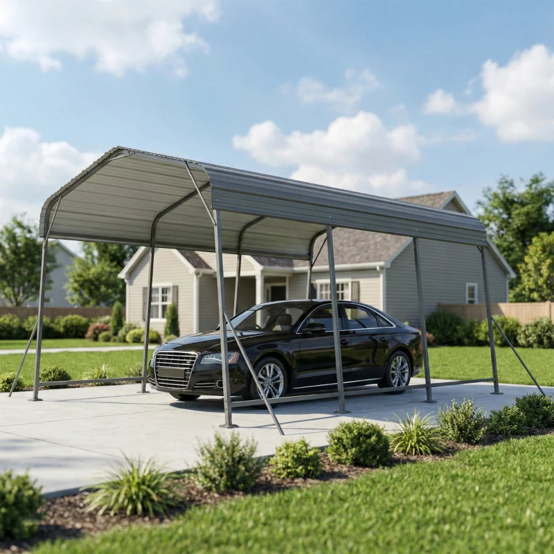 11 x 15FT Metal Carport, Heavy-Duty Carport Canopy with Reinforced Frame & Galvanized Steel Roof, Dark Grey