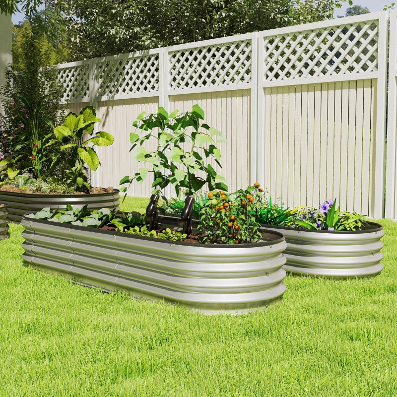 2Pcs Galvanized Raised Garden Bed, 6 x 2 x 1 ft Modular Metal Garden Beds with Rubber Strip Edging, Silver