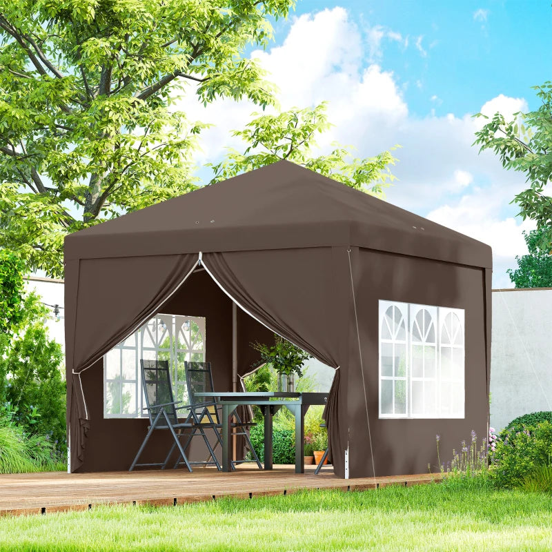 10'x10' Outdoor Pop Up Party Tent Wedding Gazebo Canopy with Carrying Bag (Coffee)